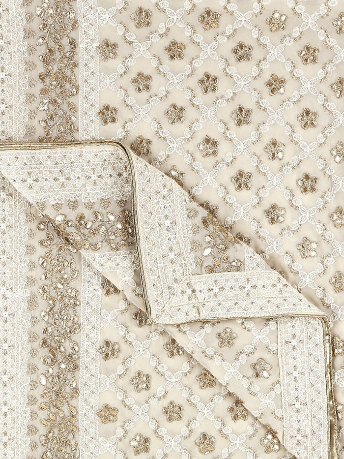Cream Georgette Lucknowi Work Dupatta with Gotta Patti Work Men's Dupatta for Kurta/Sherwani/Achkan
