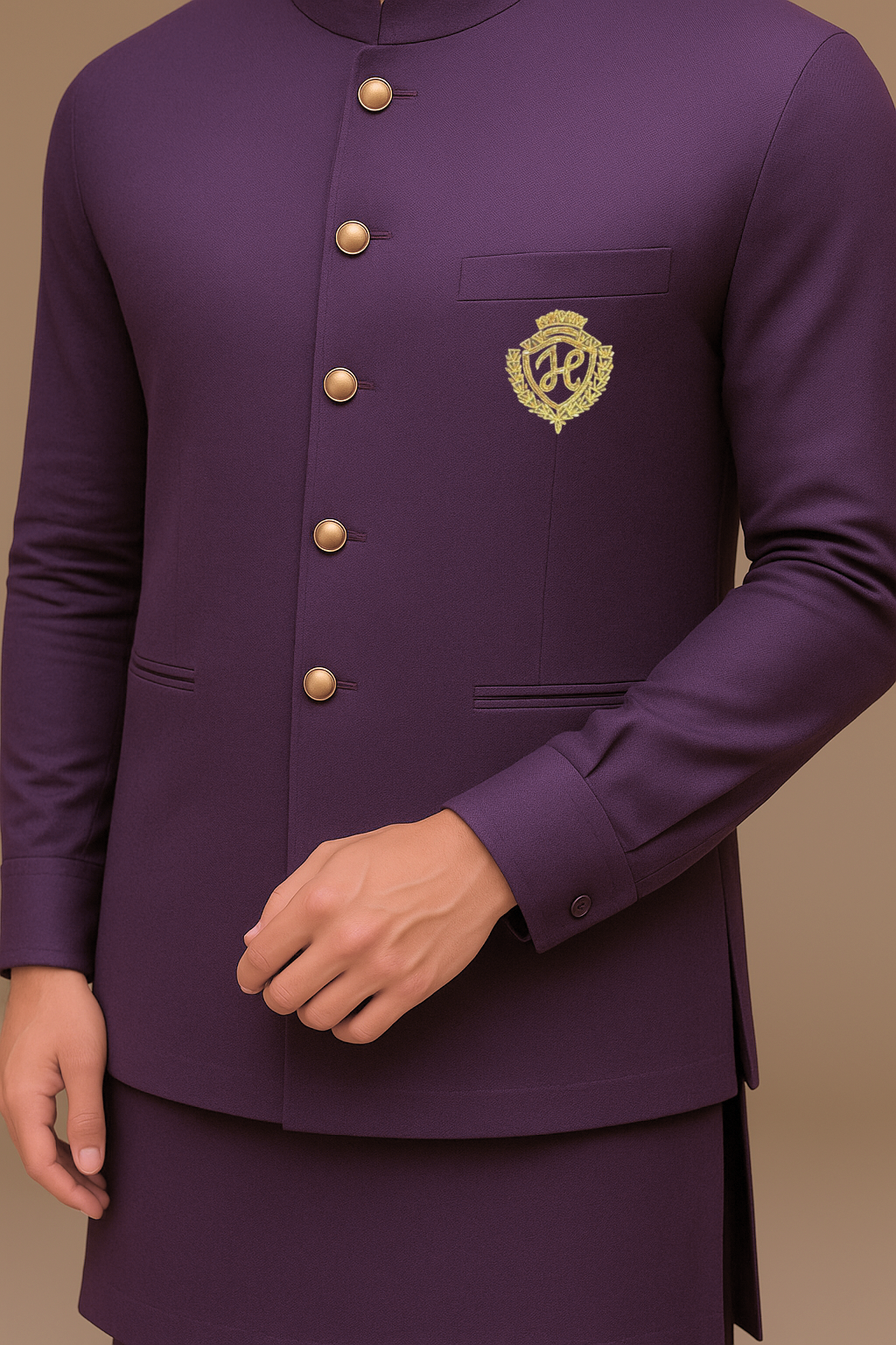 Purple Waistcoat with Kurta/Pajama - Cotton Silk