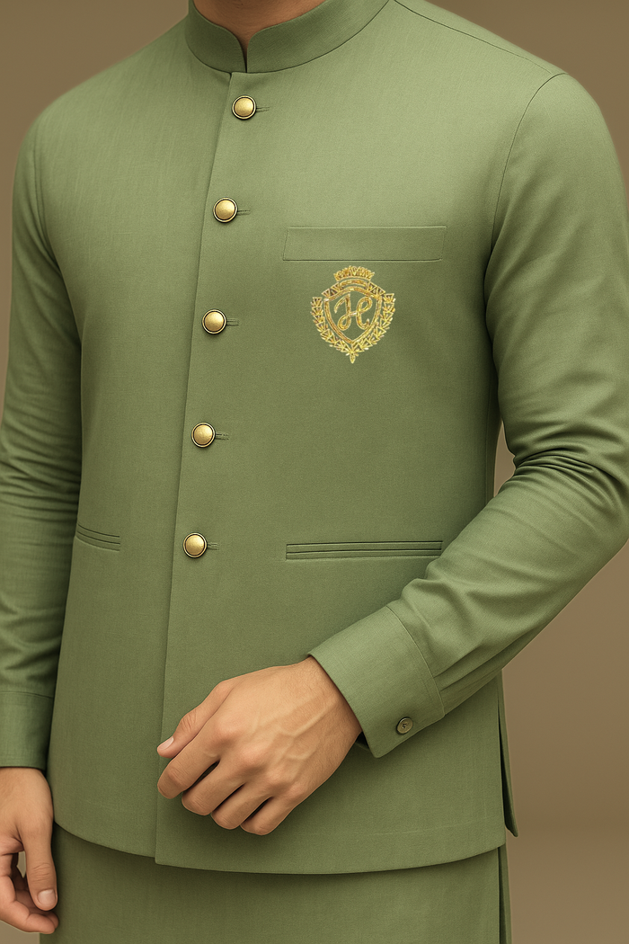 Mint Green Waistcoat with Kurta/Pajama - Cotton Silk