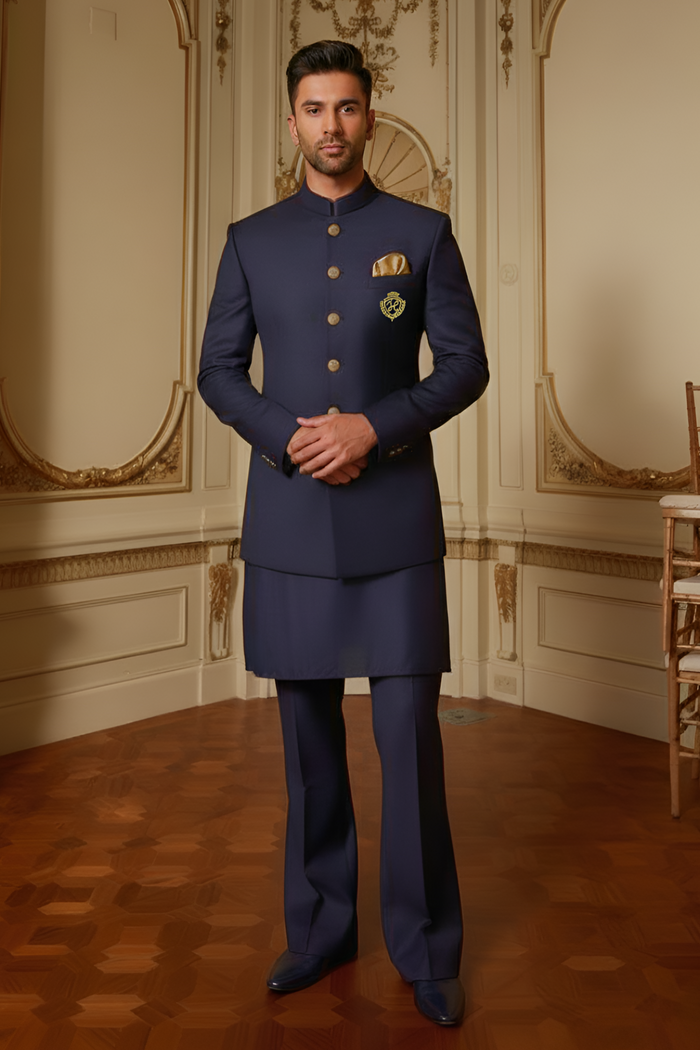 Navy Blue Prince Coat with Kurta/Pajama