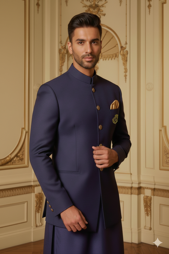 Navy Blue Prince Coat with Kurta/Pajama