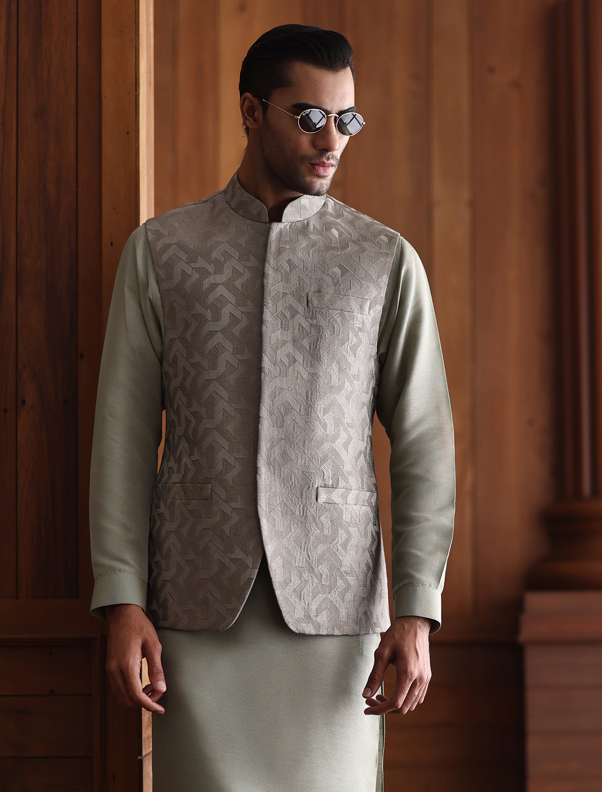 Sage Green Embroidered Waistcoat