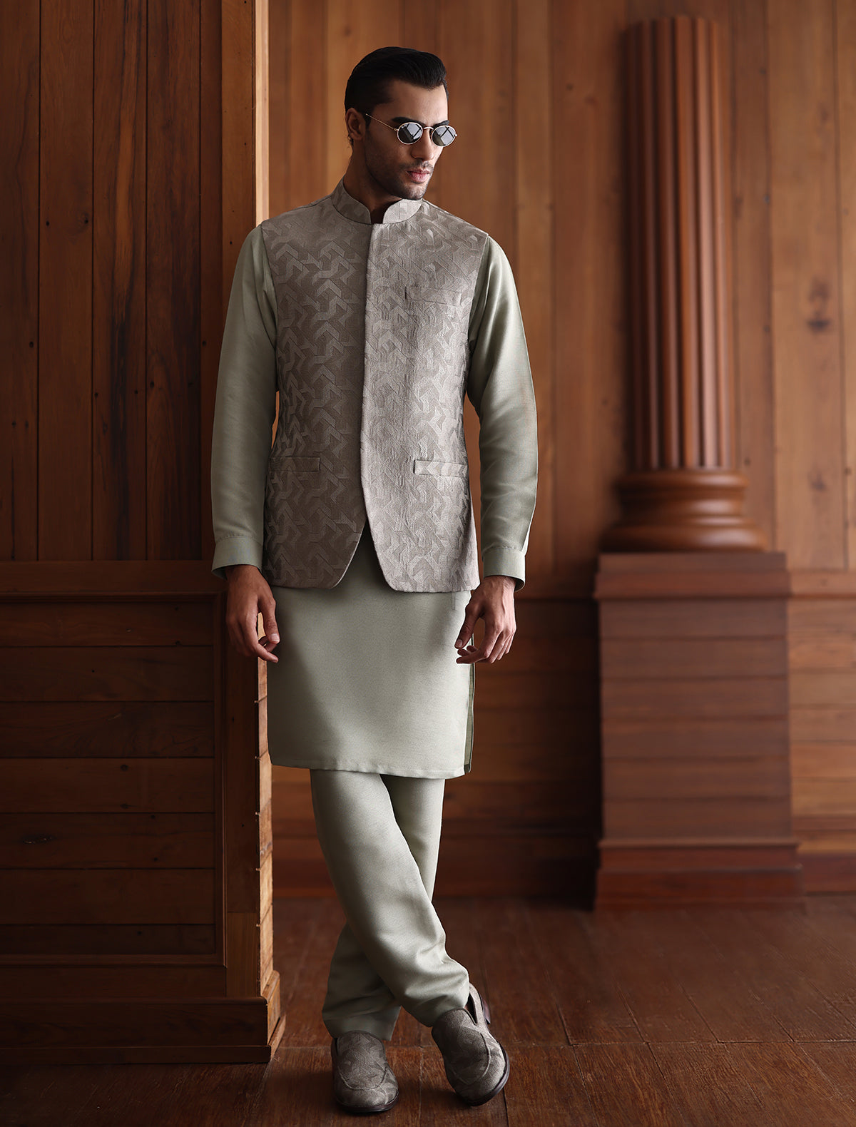 Sage Green Embroidered Waistcoat