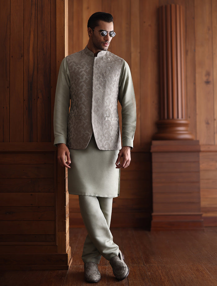 Sage Green Embroidered Waistcoat