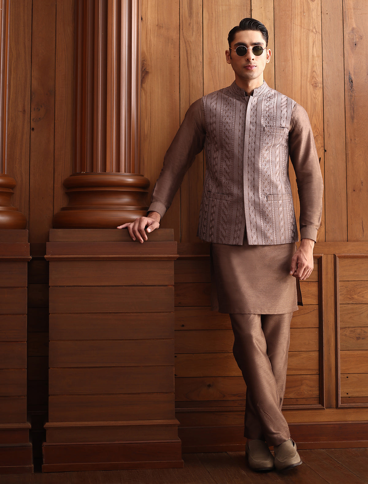Dark Coffee Embroidered Waistcoat