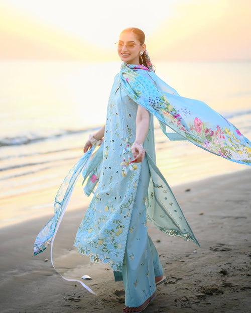PASTEL AQUA BLUE LUXURY EMBROIDERED LUXURY LAWN SET (NEL-26606) LUXURY LAWN x EID 2026