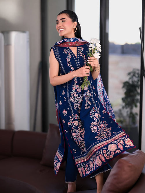 MIDNIGHT SAPPHIRE LUXURY EMBROIDERED LAWN SET(NEL-26605) LUXURY LAWN x EID 2026