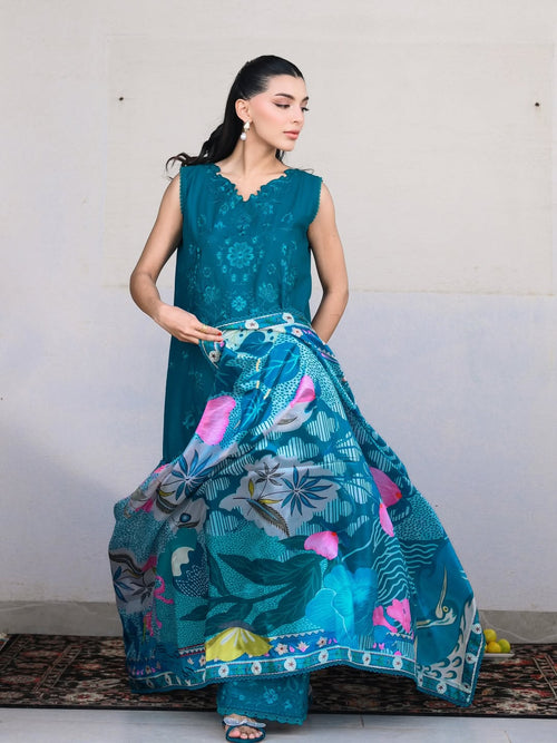 DEEP TURQUOISE LUXURY EMBROIDERED LAWN (NEL-26609) LUXURY LAWN x EID 2026