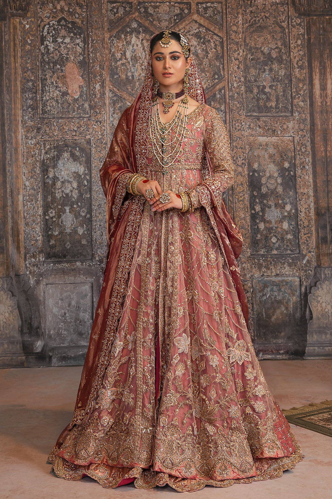 Pakistani Bridal Dress Dusky Pink Front Open Bridal Lehenga UY Collection Pakistani Bridal Dress Dusky Pink Front Open Bridal Lehenga UY Collection