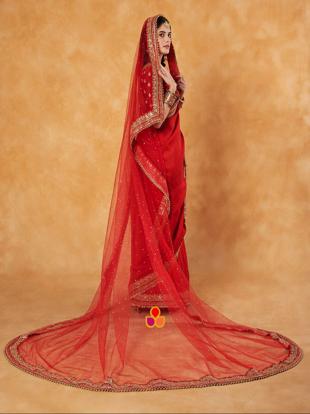 Bridal Veil Red Beauty Stone Saubhaugyavati Net Veil