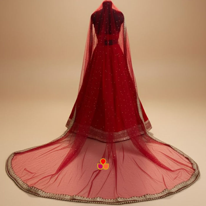 Bridal Meher Red Front Round Net Veil