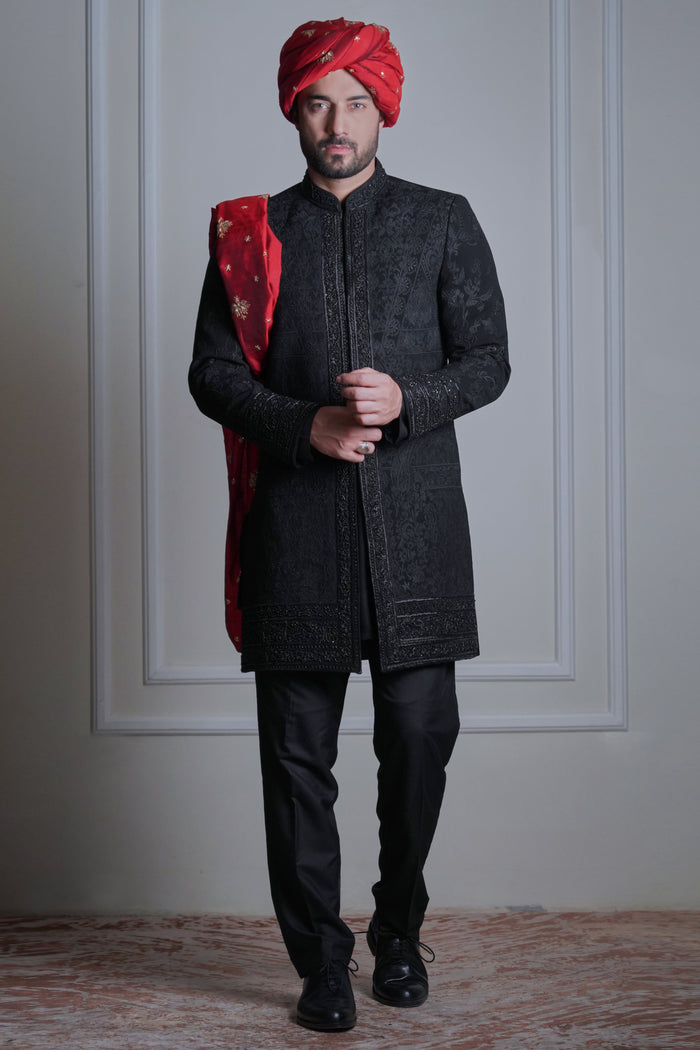 Ramih - A All Black Short Sherwani Jacket