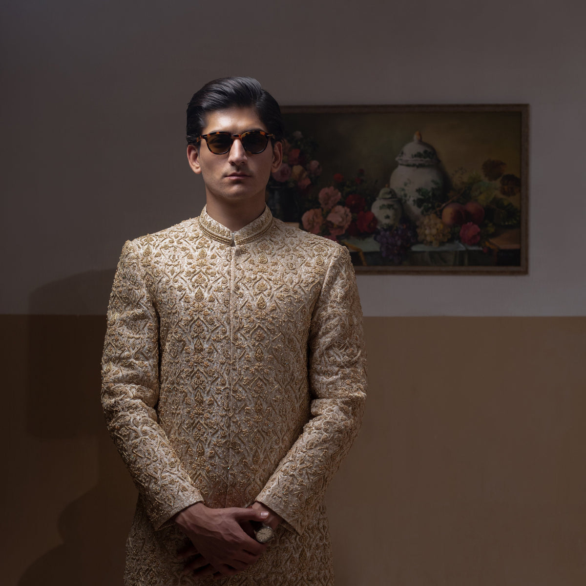 Ivory & Gold Handcrafted Maharaja Sherwani