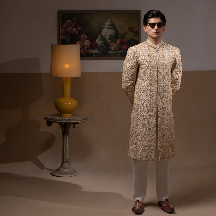Ivory & Gold Handcrafted Maharaja Sherwani