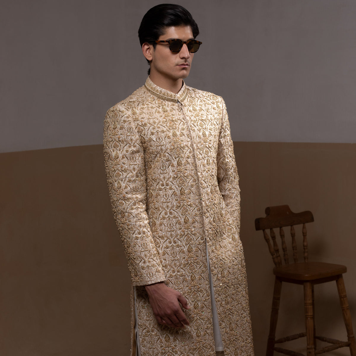 Ivory & Gold Handcrafted Maharaja Sherwani