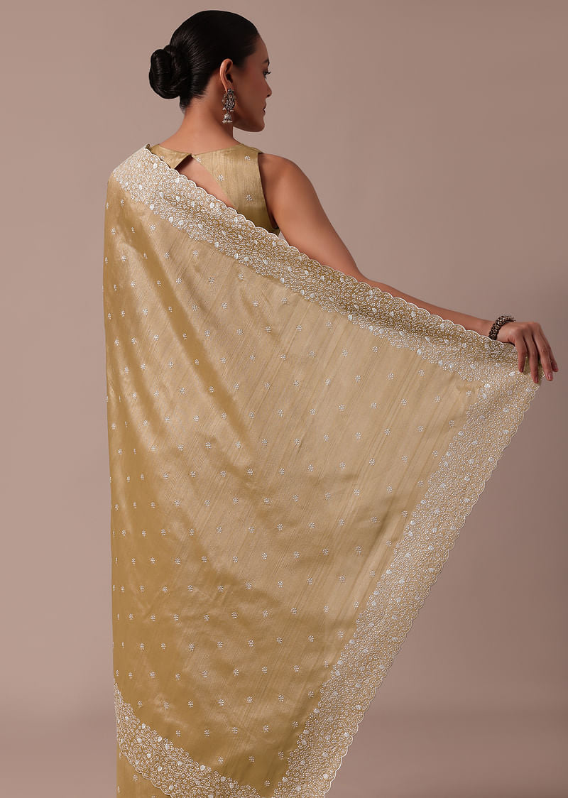 Beige Embroidered Tussar Saree