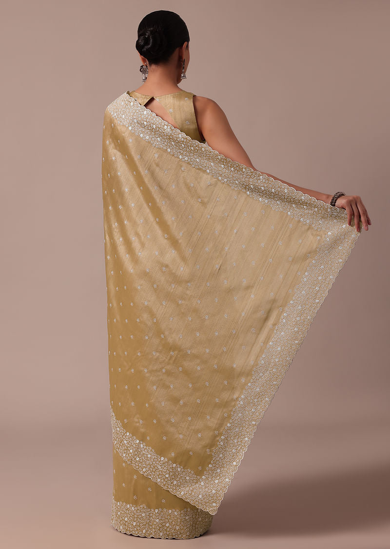 Beige Embroidered Tussar Saree