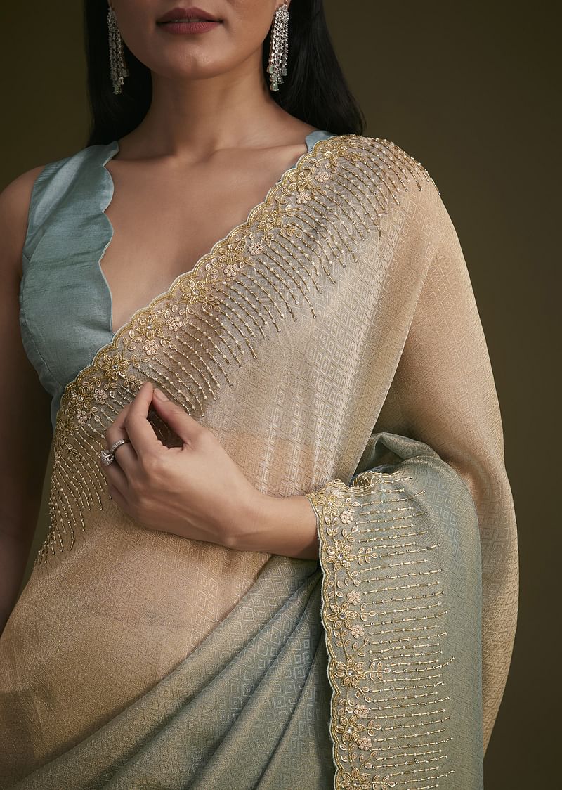 Blue Jacquard Saree With Cutdana And Stones Embroidery