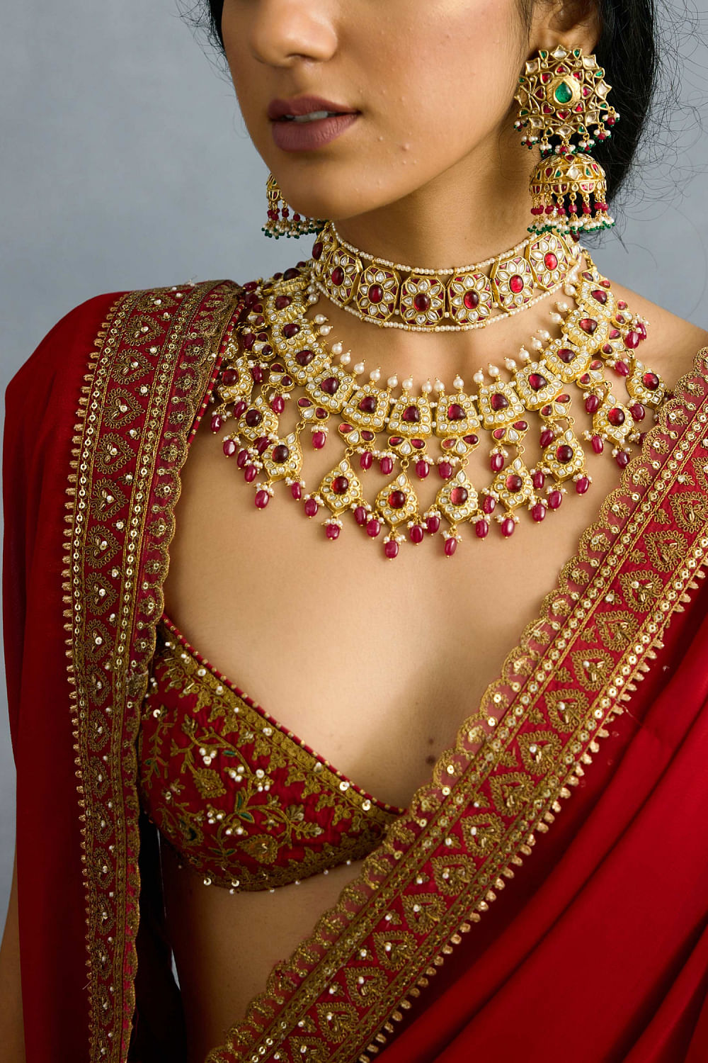 Red embroidered sari