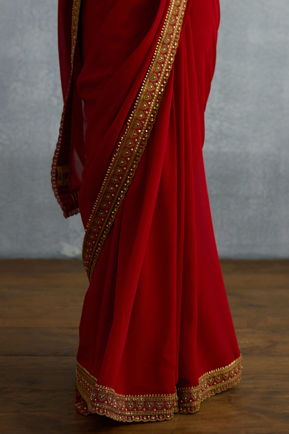 Red embroidered sari