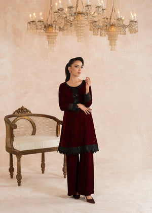 MAROON VELVET SHORT FROCK ALL072