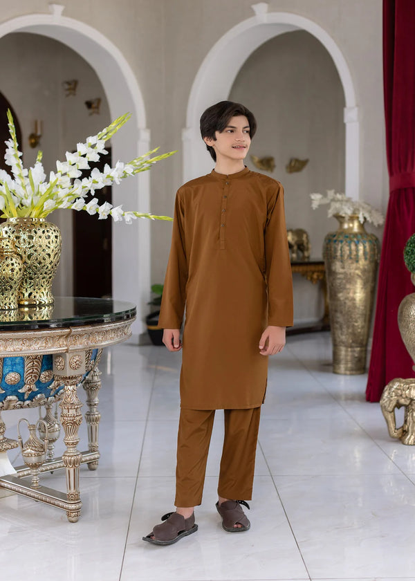 WASH & WEAR MUSTARD BROWN KURTA TROUSER -