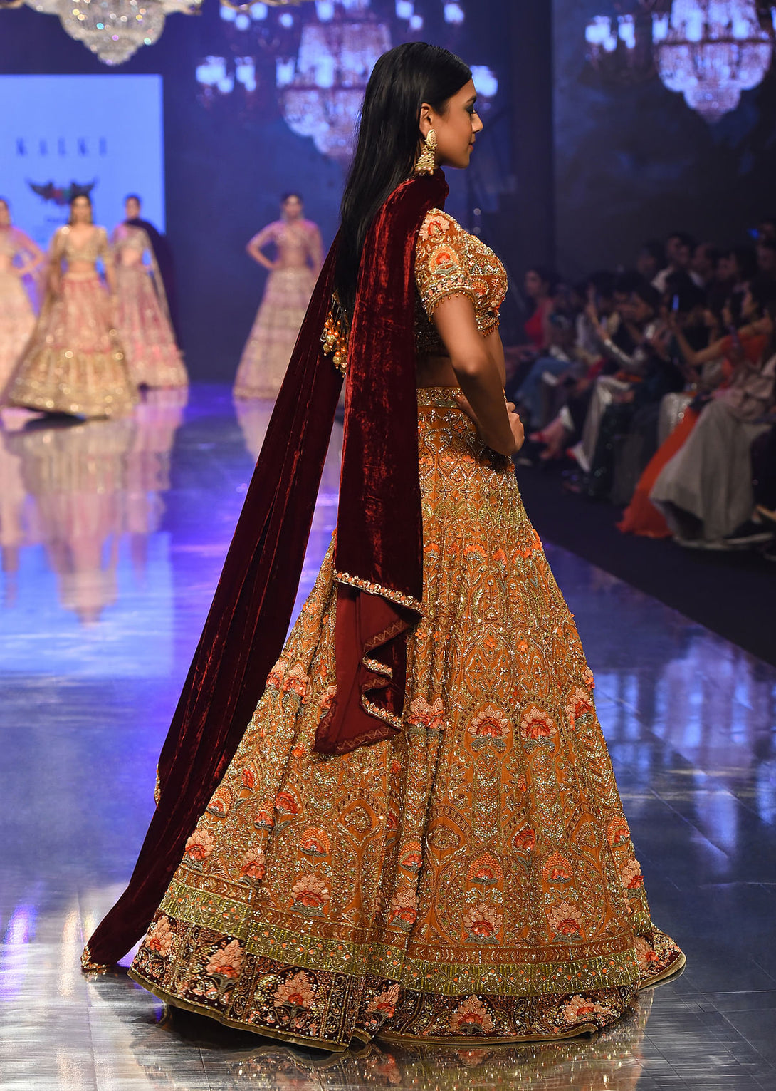 Rust Orange Embroidered Bridal Lehenga Set With Aari Work