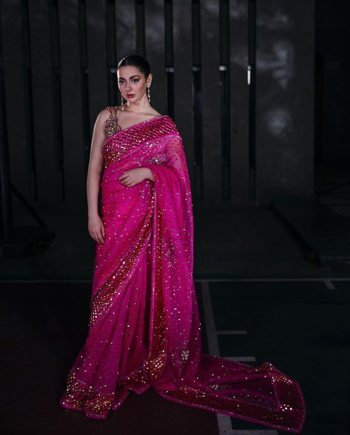 Diva Pink Embellished Organza Sari