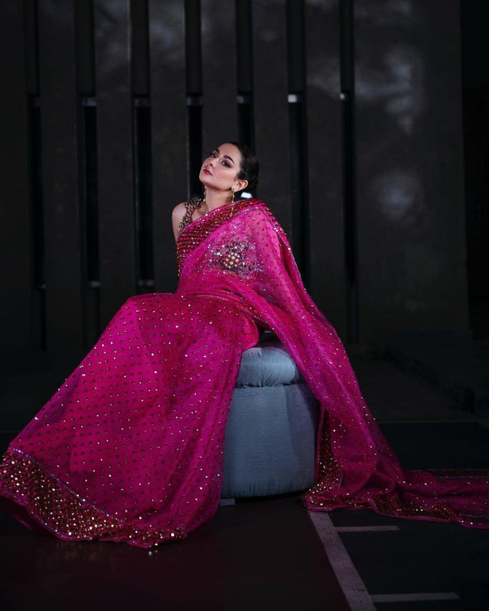 Diva Pink Embellished Organza Sari