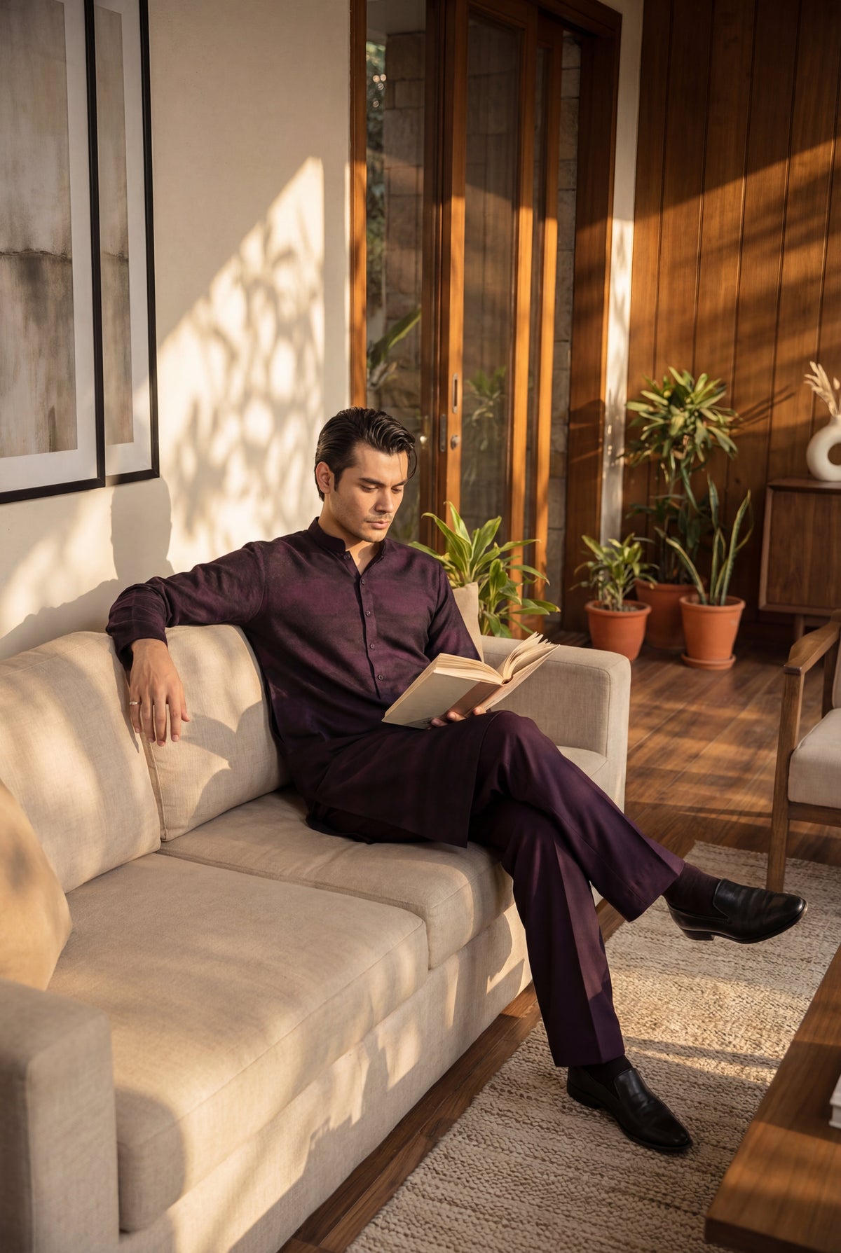 Purple & Black Muhazzab Kurta Pajama