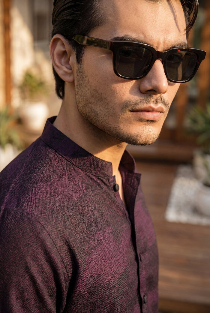 Purple & Black Muhazzab Kurta Pajama