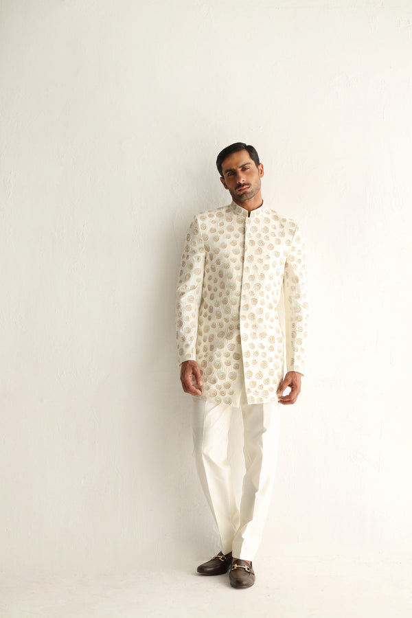 IVORY RAW SILK PRINCE SUIT