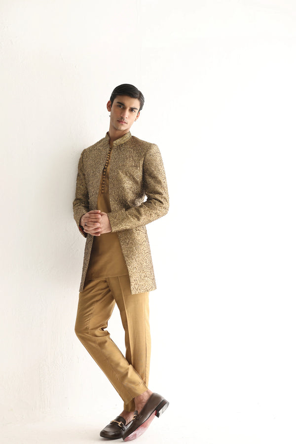 GOLDEN SELF EMBOSSED SHERWANI