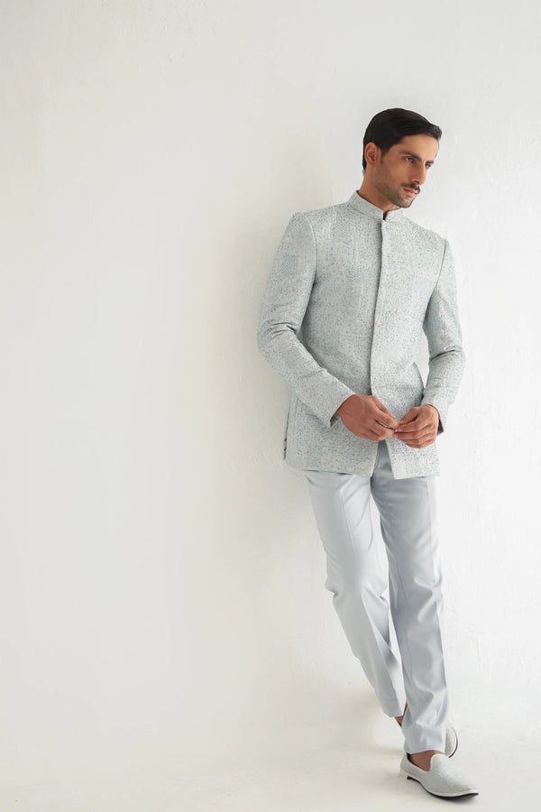 GREY SELF EMBOSSED PRINCE SUIT