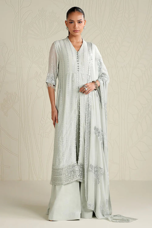 MINT SPARKLE-4PC CHIFFON EMBROIDERED SUIT