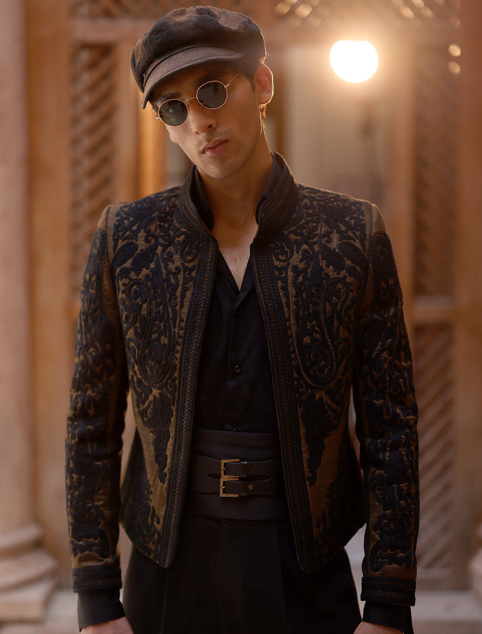 Tan Heavy Embroidered Jacket
