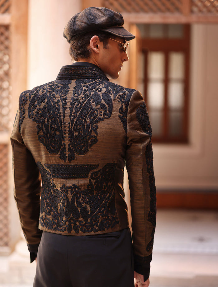 Tan Heavy Embroidered Jacket