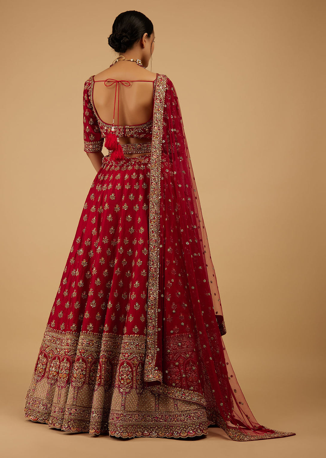 Bride And Baraat Cherry Red Fully Embroidered Lavish Lehenga Choli With Belt