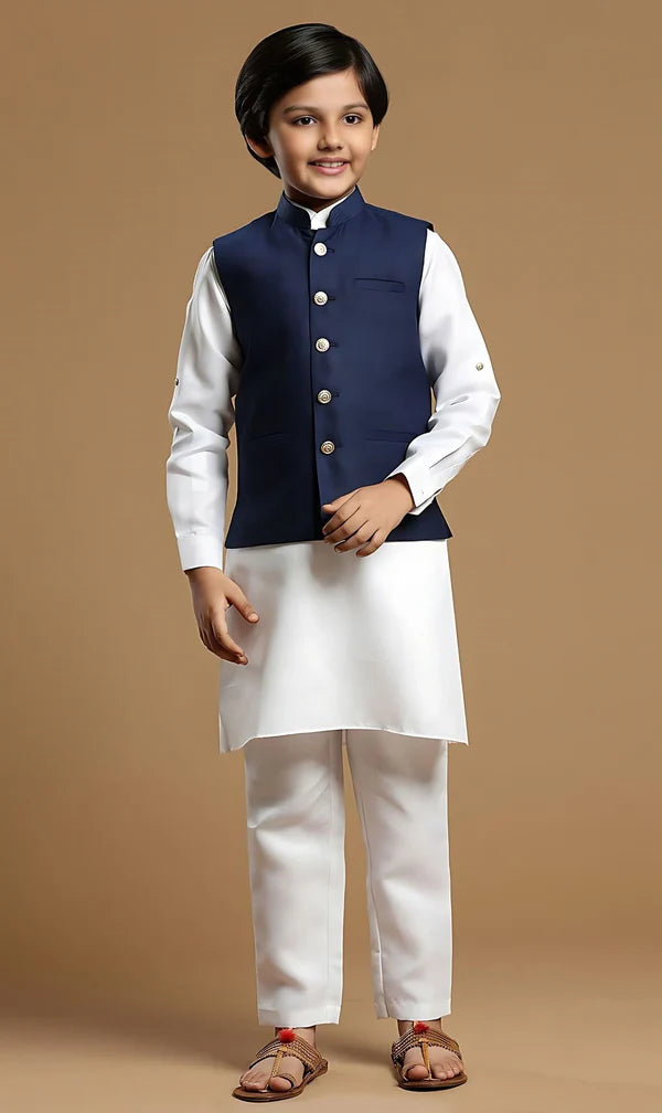 MC FS 01 Navy Blue Waist Coat With Kurta Pajama