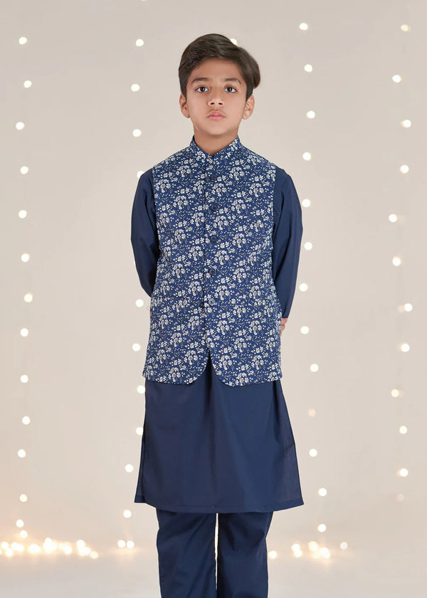 New Navy Blue Small White Flower Waistcoat