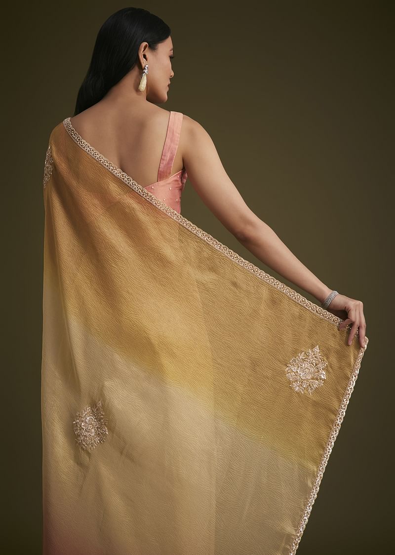 Ochre Yellow Triple Tone Tissue Saree