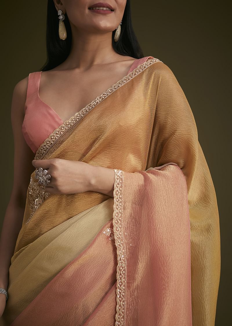 Ochre Yellow Triple Tone Tissue Saree