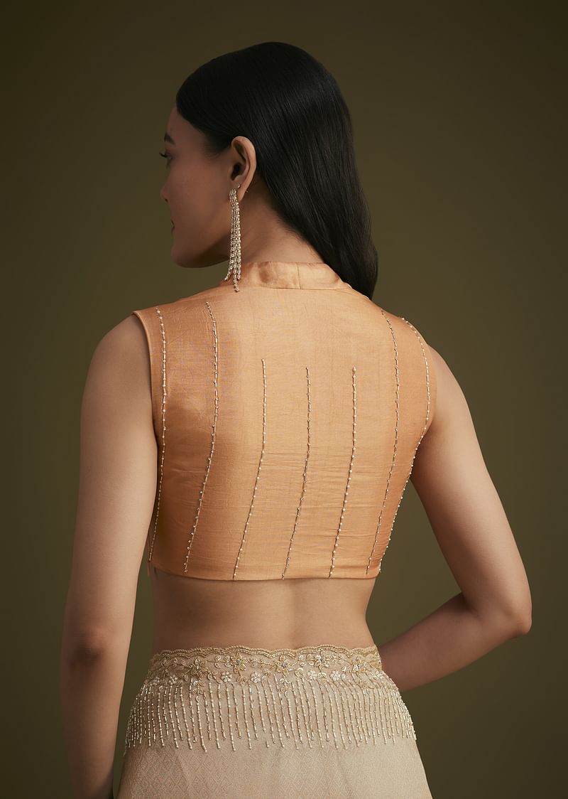 Ombre Orange Jacquard Saree With Cutdana And Stone Embroidery