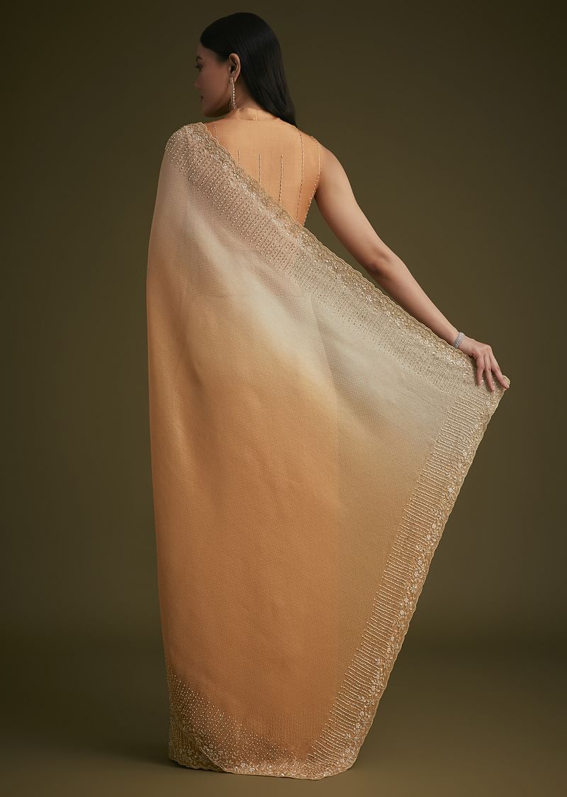 Ombre Orange Jacquard Saree With Cutdana And Stone Embroidery