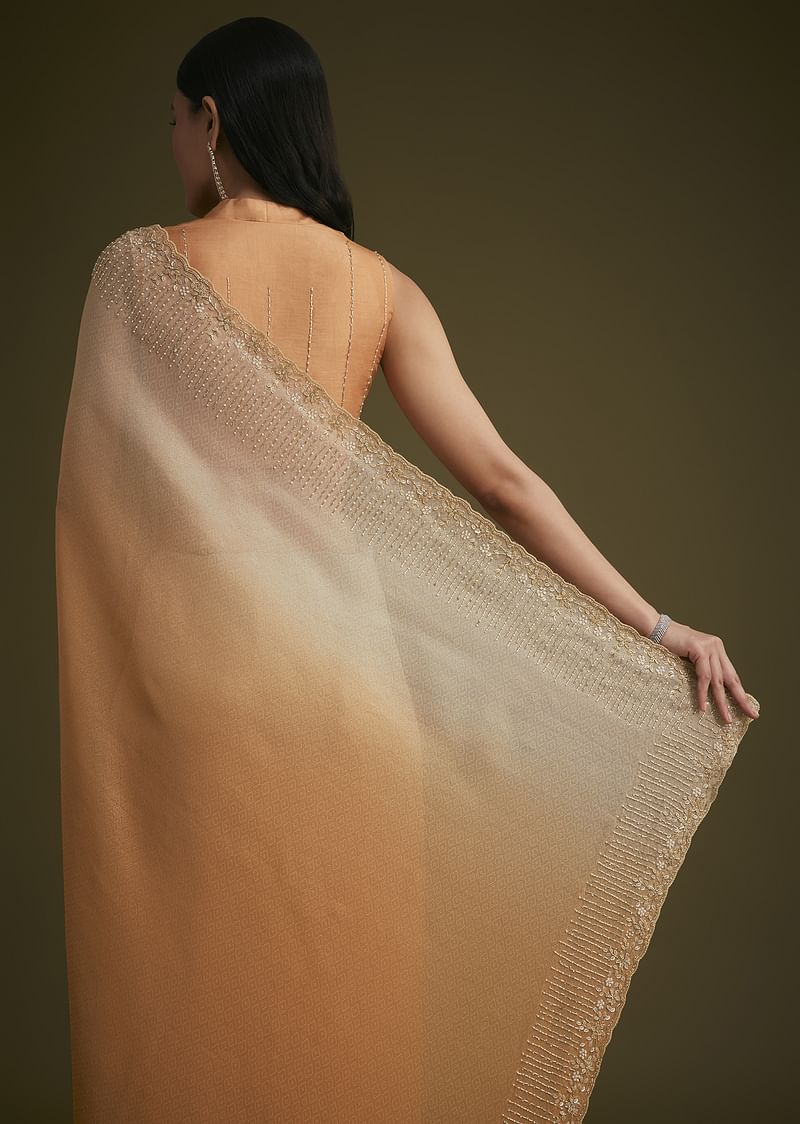 Ombre Orange Jacquard Saree With Cutdana And Stone Embroidery