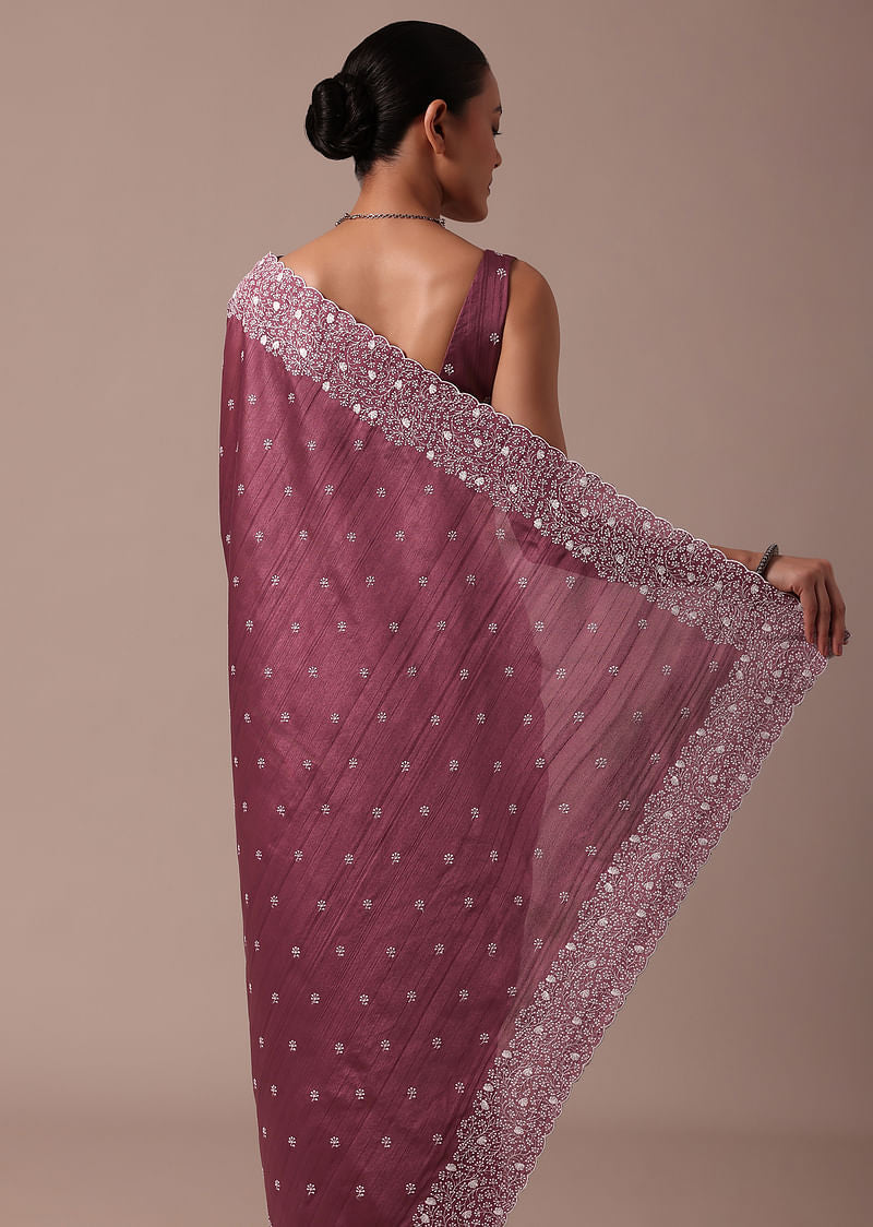 Onion Pink Embroidered Tussar Saree