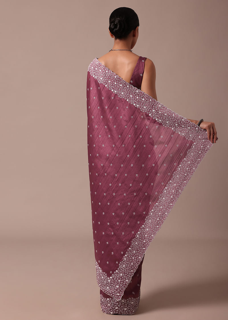 Onion Pink Embroidered Tussar Saree