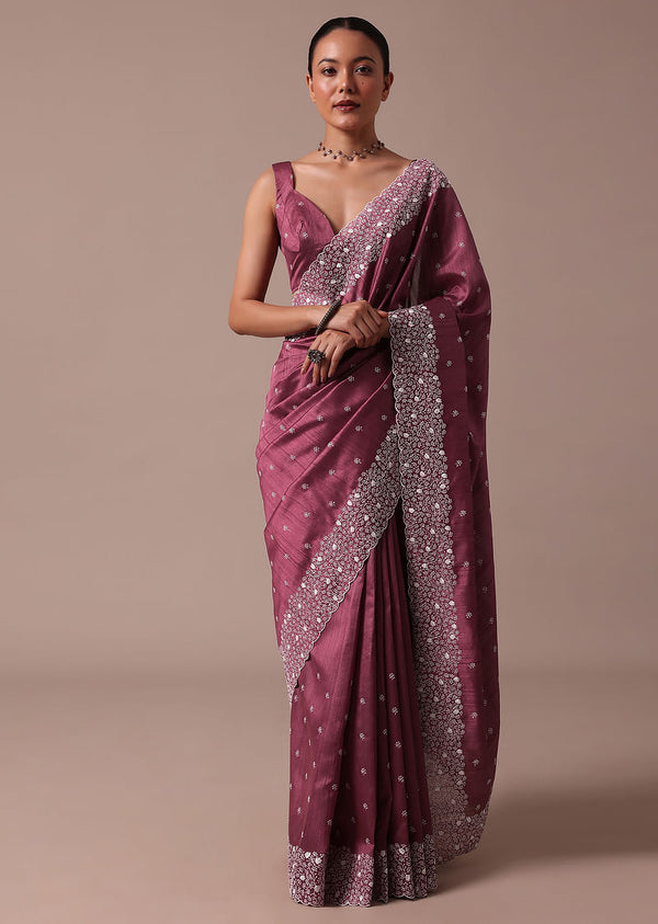 Onion Pink Embroidered Tussar Saree