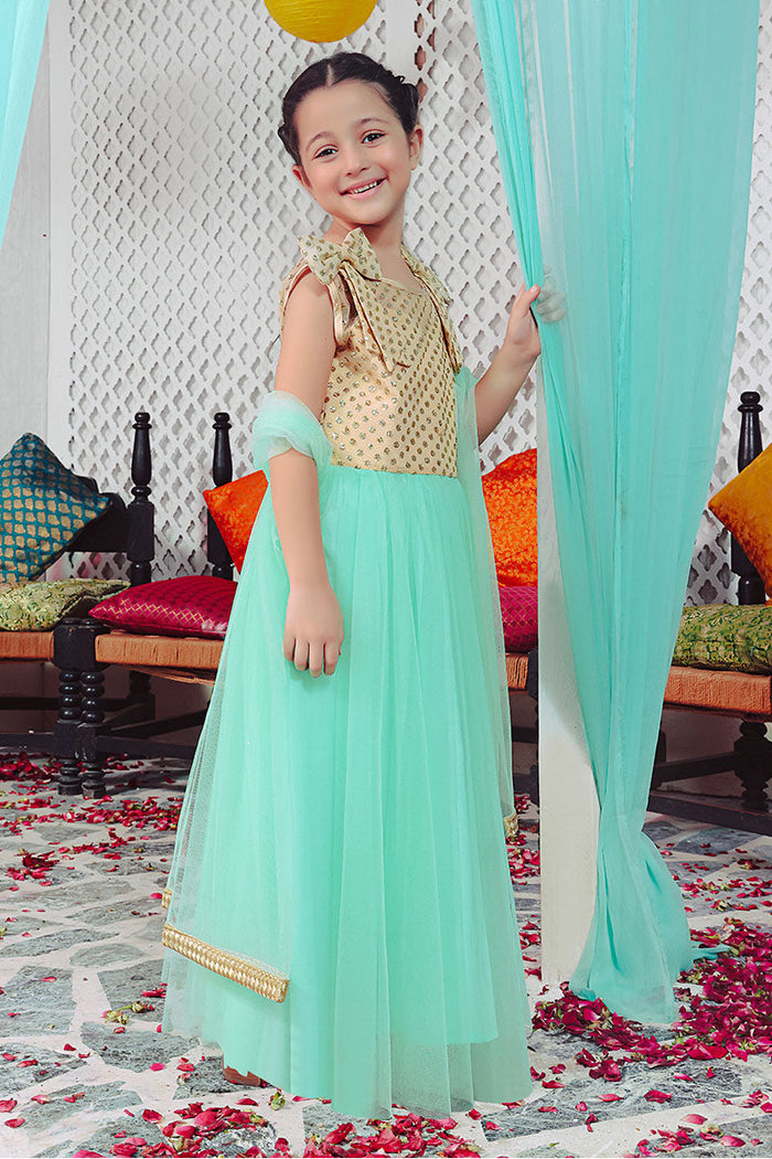 Sequins & Net Long Maxi — Gold Net