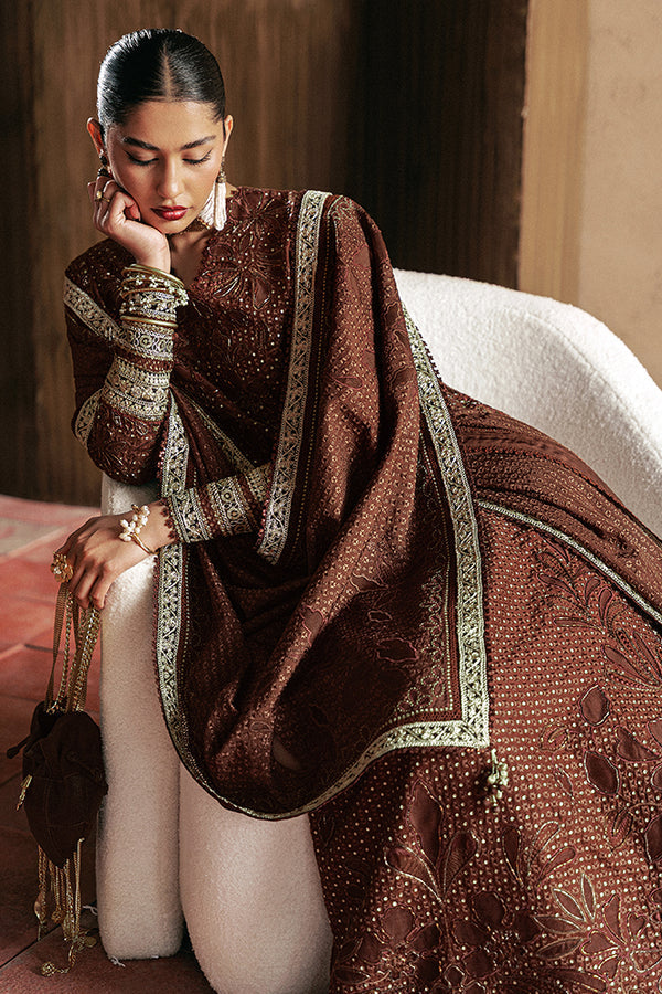 ZORAYN – 3-Piece Silk Embroidered Ensemble in Chocolate Brown | Suffuse